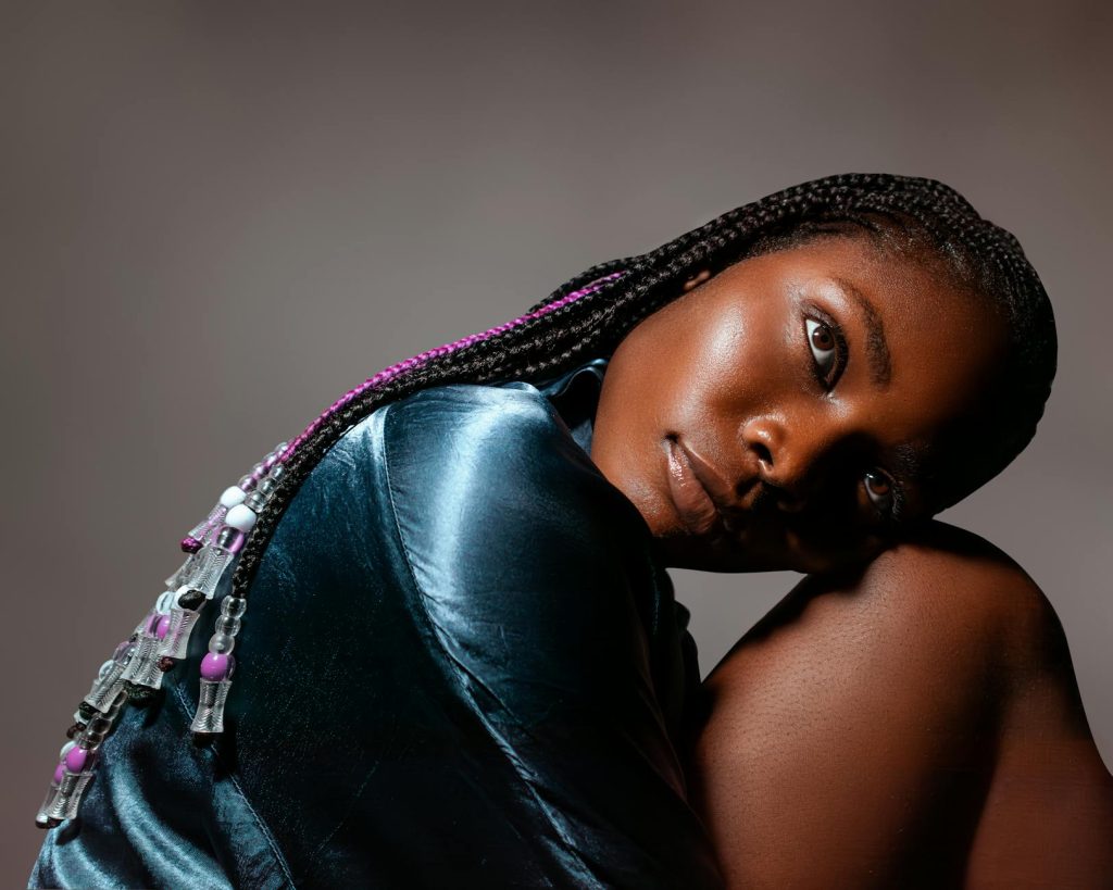 Captivating portrait of a woman with braided hair, exuding beauty and grace.