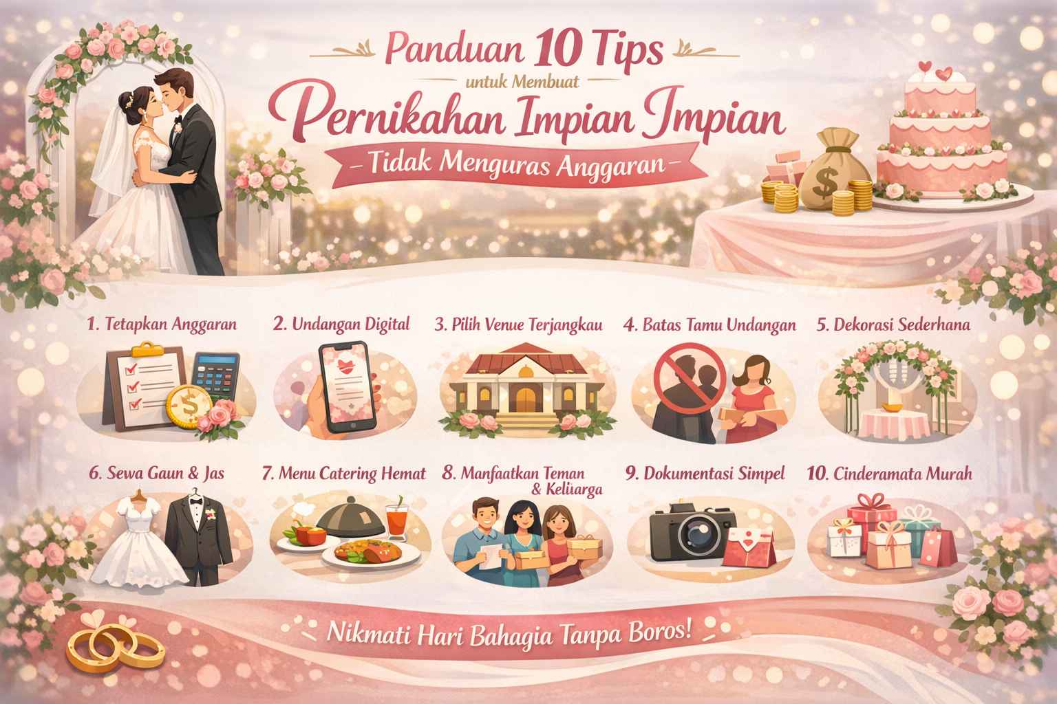 Panduan 10 Tips untuk Membuat Pernikahan Impian Kamu Tidak Menguras Anggaran Panduan 10 Tips untuk Membuat Pernikahan Impian Kamu Tidak Menguras Anggaran